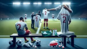 Bayern Münchenin puolustaja Alphonso Davies loukkaantuneena kentän laidalla, taustalla huolestunut valmentaja ja joukkuetoverit