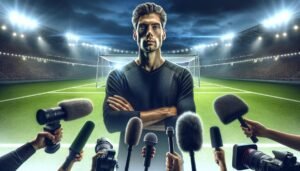 Cristiano Ronaldo lehdistötilaisuudessa ennen Portugalin ja Tanskan ratkaisevaa Kansojen liigan ottelua.