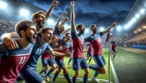 FC Hakan pelaajat juhlivat maalia Veikkausliigan kauden avausottelussa Gnistania vastaan Tehtaan kentällä