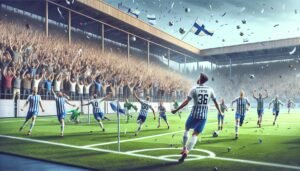 Teemu Pukki juhlii maaliaan HJK:n paidassa Töölön stadionilla paluuottelussa VPS:ää vastaan, jolloin HJK nappasi kauden ensimmäisen voittonsa Veikkausliigassa.