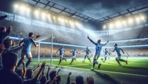 Erling Haaland juhlii maaliaan Manchester Cityn edetessä FA Cupin välieriin ottelussa Bournemouthia vastaan.