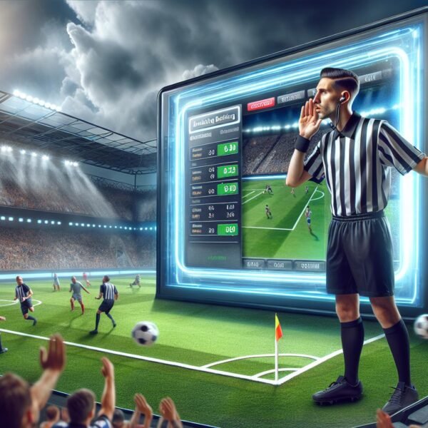 VAR-tuomari tarkastelee videokuvaa Bulgarian liigapelissä, taustalla käynnissä jalkapallo-ottelu