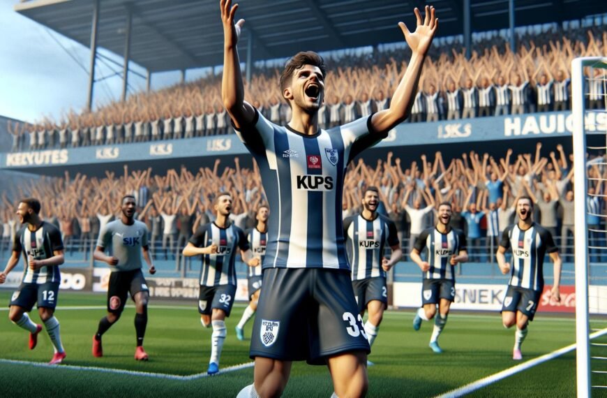 KuPS:n pelaajat juhlivat voittoa SJK:ta vastaan Veikkausliigan kärkikamppailussa, joka päättyi 1-0 Agon Sadikun maalilla