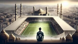 Cristiano Ronaldo pitelee Al-Nassr FC:n pelipaitaa virallisessa esittelytilaisuudessa Saudi-Arabiassa joulukuussa 2022, ilmentäen hänen siirtonsa merkitystä kansainväliselle jalkapallolle.