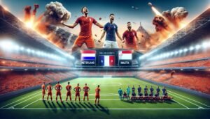 Hollannin jalkapallomaajoukkue juhlii maalia MM-karsintaottelussa Maltaa vastaan murskavoitossa 8–0