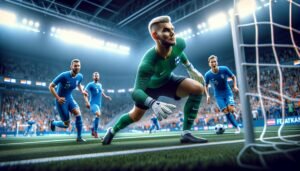 Huuhkajien maalivahti Lukas Hradecky torjuntatilanteessa MM-karsintaottelussa Hollantia vastaan Helsingissä 7. kesäkuuta 2025