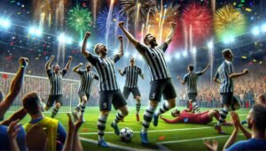 SJK:n pelaajat juhlivat maalia voitokkaassa ottelussa FF Jaroa vastaan Seinäjoen kotikentällä