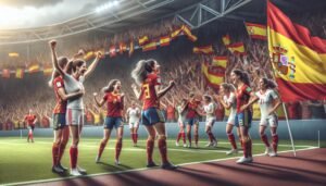 Espanjan naisten jalkapallomaajoukkue juhlii voittomaaliaan Sveitsiä vastaan EM-kilpailujen puolivälierässä, varmistaen ensimmäisen semifinaalipaikkansa sitten vuoden 1997.