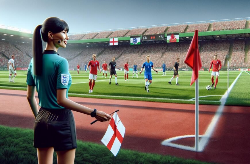 Avustava erotuomari Heini Hyvönen valmistautumassa Naisten EM-otteluun Englannin ja Walesin välillä Sankt Gallenissa.