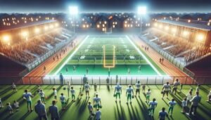 Mustolan kenttä Sotkamossa avajaispäivänä – jalkapalloilijat ja yleisurheilijat ottavat uuden urheilualueen haltuun auringonpaisteessa