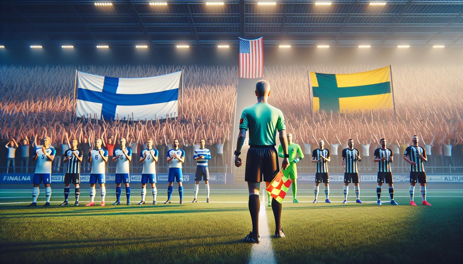 Suomalainen erotuomaritiimi johdattamassa Konferenssiliigan karsintaottelua Liettuassa, Peiman Simani toimii pääerotuomarina