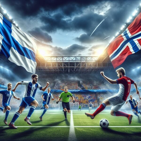 Helmarit kohtaavat Norjan tiukassa ottelussa EM-kisojen lohkovaiheessa 2024 – kuva kuvastaa Suomen taistelutahtoa ja yhtenäisyyttä kentällä.