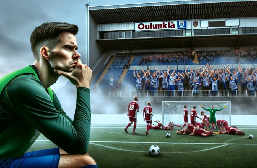 AC Oulun pelaajat murtuneina Oulunkylän kentällä 3–2-tappion jälkeen IF Gnistania vastaan Veikkausliiga-ottelussa.