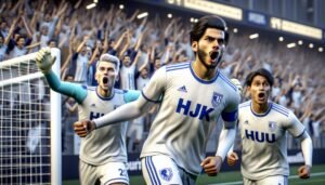 HJK:n kapteeni Alex Ring juhlii ratkaisevaa maalia AC Oulua vastaan Suomen Cupin välieräottelussa, joka vei HJK:n finaaliin.