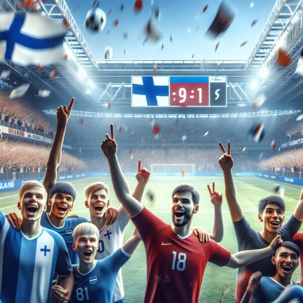 Suomen U16-jalkapallomaajoukkue juhlii murskavoittoa Virosta Eerikkilän kentällä osana voittoisaa turnausta