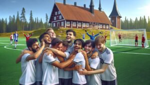 Suomen U16-jalkapallomaajoukkue juhlii turnausvoittoa Eerikkilässä pelatun neljän maan kilpailun päätteeksi