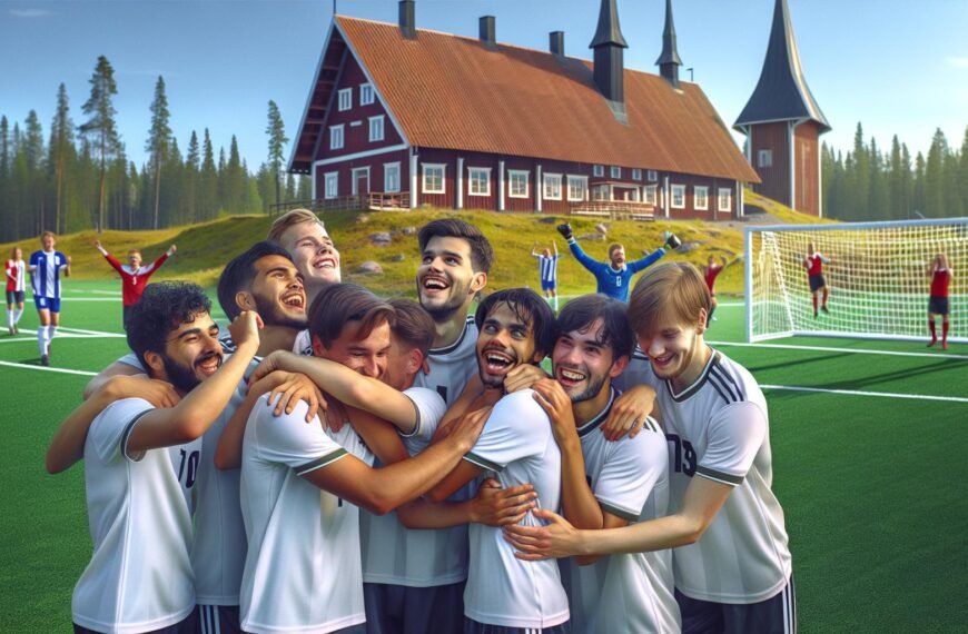 Suomen U16-jalkapallomaajoukkue juhlii turnausvoittoa Eerikkilässä pelatun neljän maan kilpailun päätteeksi