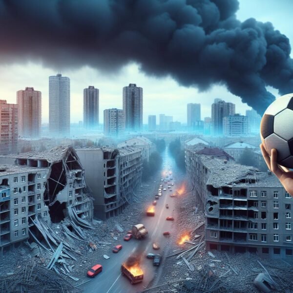 Ukrainan jalkapalloilija Heorhi Sudakov kentällä, vaikka hänen kotinsa tuhoutui Kiovan ilmaiskussa