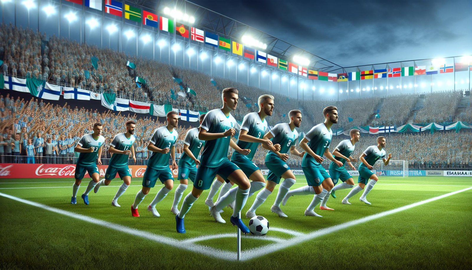 Huuhkajien uudistunut kokoonpano valmistautumassa MM-karsintaotteluun Liettuaa vastaan Helsingin Olympiastadionilla lokakuussa 2024