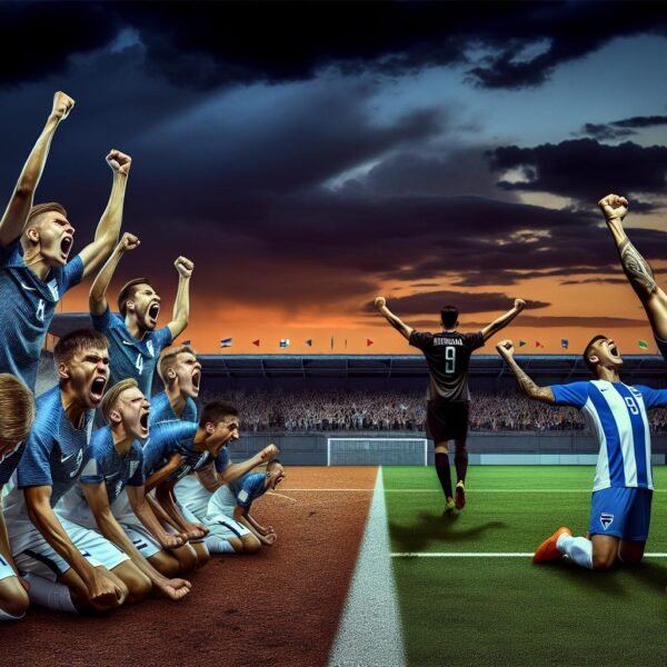 Pikkuhuuhkajat juhlii johtomaaliaan EM-karsintaottelussa Espanjaa vastaan ennen espanjalaisten loppuhetkien nousua voittoon.