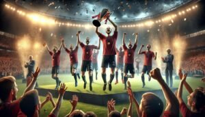 FC Interin pelaajat juhlivat voittoa Ilveksestä, joka varmisti heidän nousunsa Veikkausliigan maratontaulukon toiselle sijalle kauden 2025 lopussa.