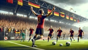 Benjamin Källman juhlii maaliaan Hannoverin paidassa Saksan 2. Bundesliigan ottelussa Nürnbergia vastaan.