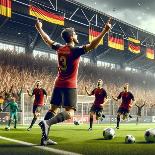 Benjamin Källman juhlii maaliaan Hannoverin paidassa Saksan 2. Bundesliigan ottelussa Nürnbergia vastaan.