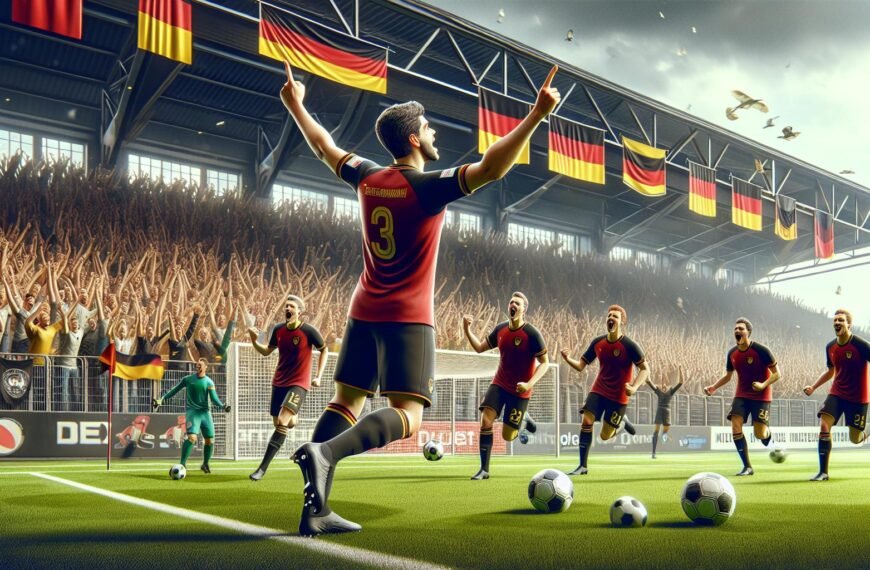 Benjamin Källman juhlii maaliaan Hannoverin paidassa Saksan 2. Bundesliigan ottelussa Nürnbergia vastaan.