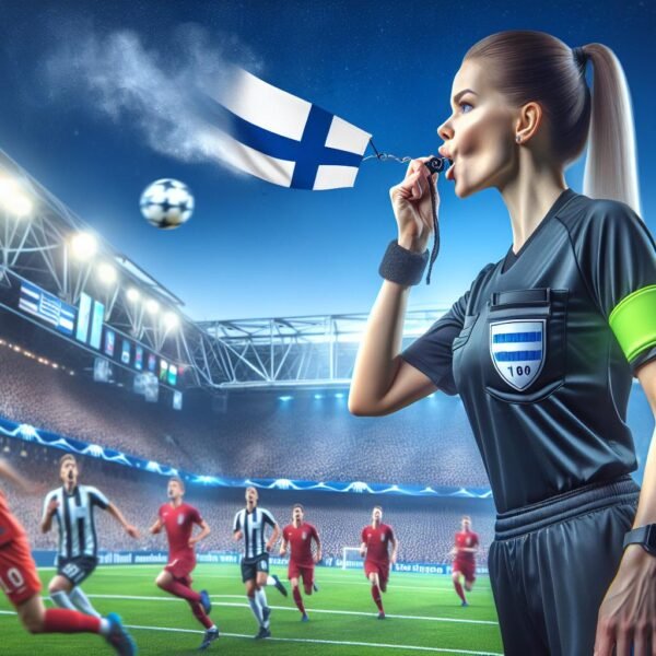 Erotuomari Lotta Vuorio kentällä naisten Mestarien liigan ottelussa Twenten ja Real Madridin välillä Hollannissa