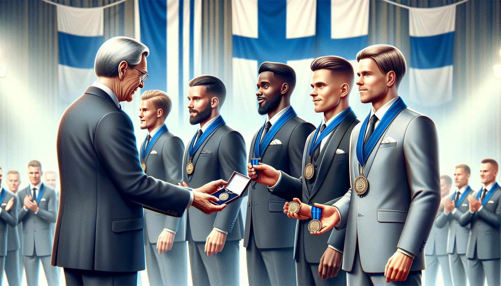 Suomalaiset jalkapallovaikuttajat Tinja-Riikka Korpela, Lukas Hradecky, Linda Sällström ja Ari Lahti saivat Suomen Leijonan ritarikunnan kunniamerkit presidentti Alexander Stubbin myöntäminä joulukuussa 2024.