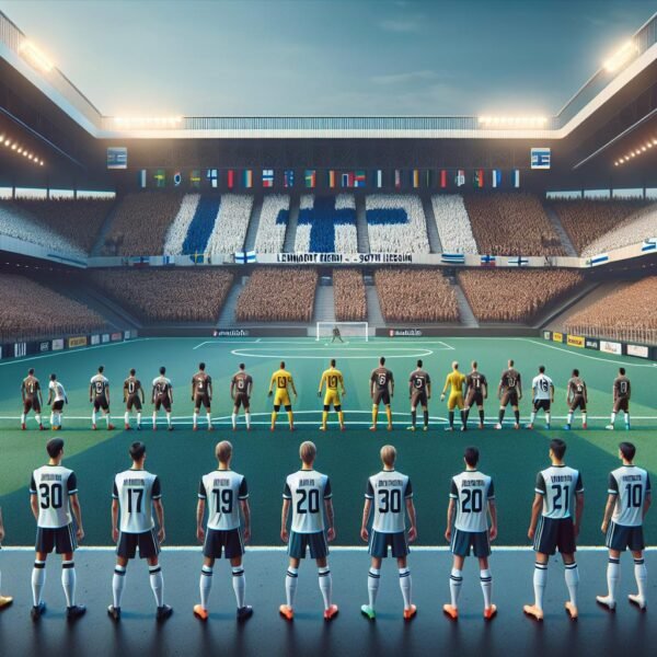 Suomen U19-naisten jalkapallomaajoukkueen pelaajat juhlivat kentällä avatessaan EM-karsintaottelun Turkki vastaan.