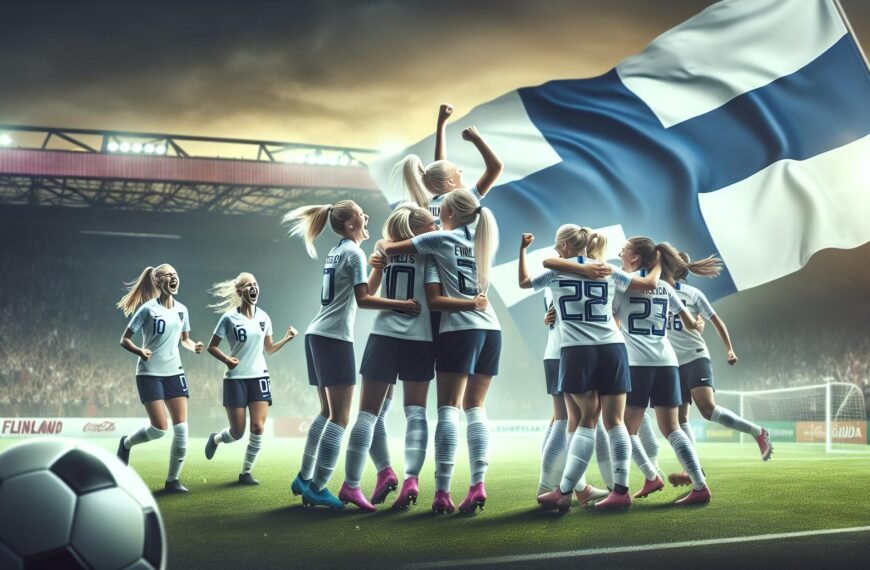 Suomen U19-tyttöjen jalkapallomaajoukkue juhlii voittoa Turkkia vastaan EM-jatkokarsintoihin pääsyn kunniaksi