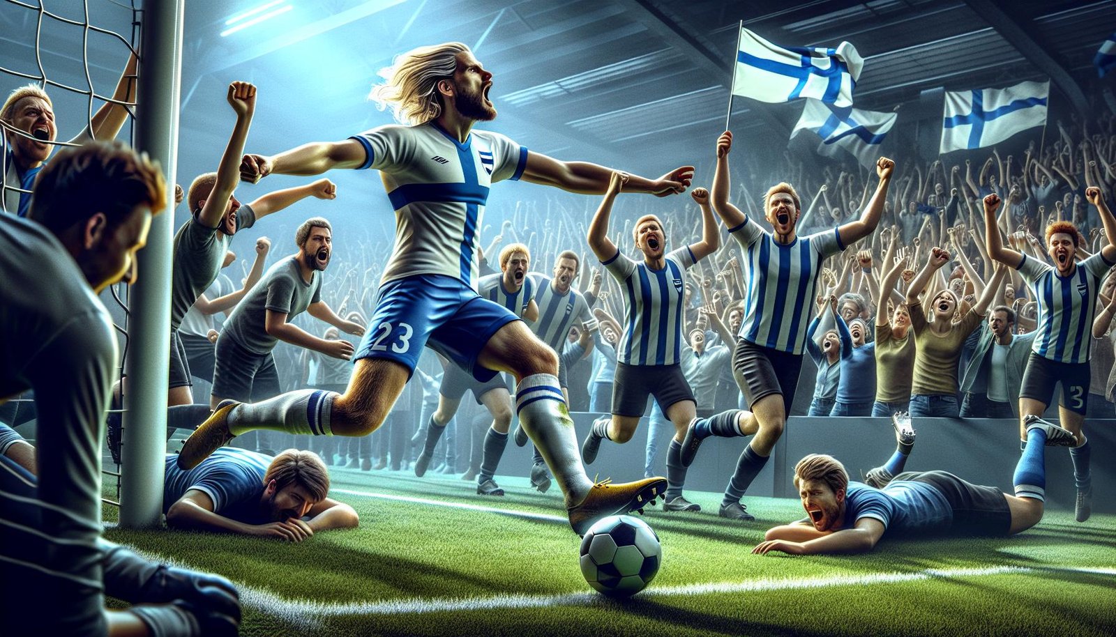 Topi Keskinen juhlii maaliaan Aberdeenin 6–2-voitossa Livingstonia vastaan Skotlannin Valioliigassa.