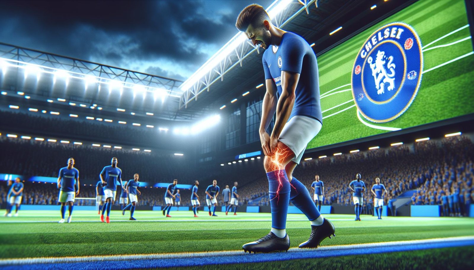 Arsenalin hyökkääjä Kai Havertz pitelee jalkaansa nurmella Manchester United -ottelussa, loukkaantuminen syvensi joukkueen loukkaantumiskriisiä mestaruusjahdin keskellä.