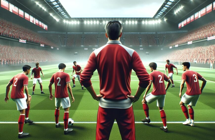 Arsenal joukkueen pelaajat kokoontuvat kentällä Mikel Artetan johdolla, valmistautuen Valioliigan otteluun.