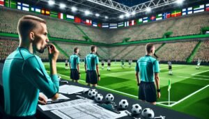 Suomalaiset erotuomarit Mohammad Al-Emara, Turkka Valjakka, Mika Lamppu ja Peiman Simani valmiina viheltämään Eurooppa-liigan Celtic–Utrecht-ottelussa Celtic Parkilla, Skotlannissa.