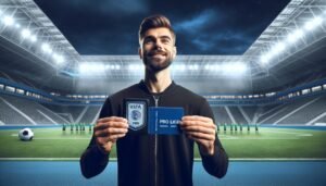 Gonçalo Pereira kädessään UEFA Pro -lisenssi todistus FC Lahden kentällä