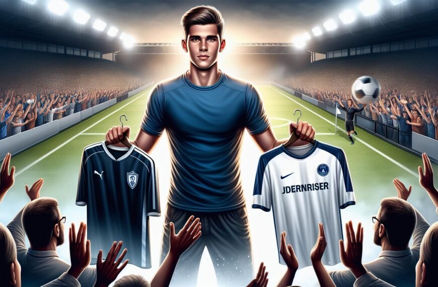 Jalkapalloilija Kevin Nyarko esittelee uutta peliasuaan Helsingborgs IF:n kentällä.