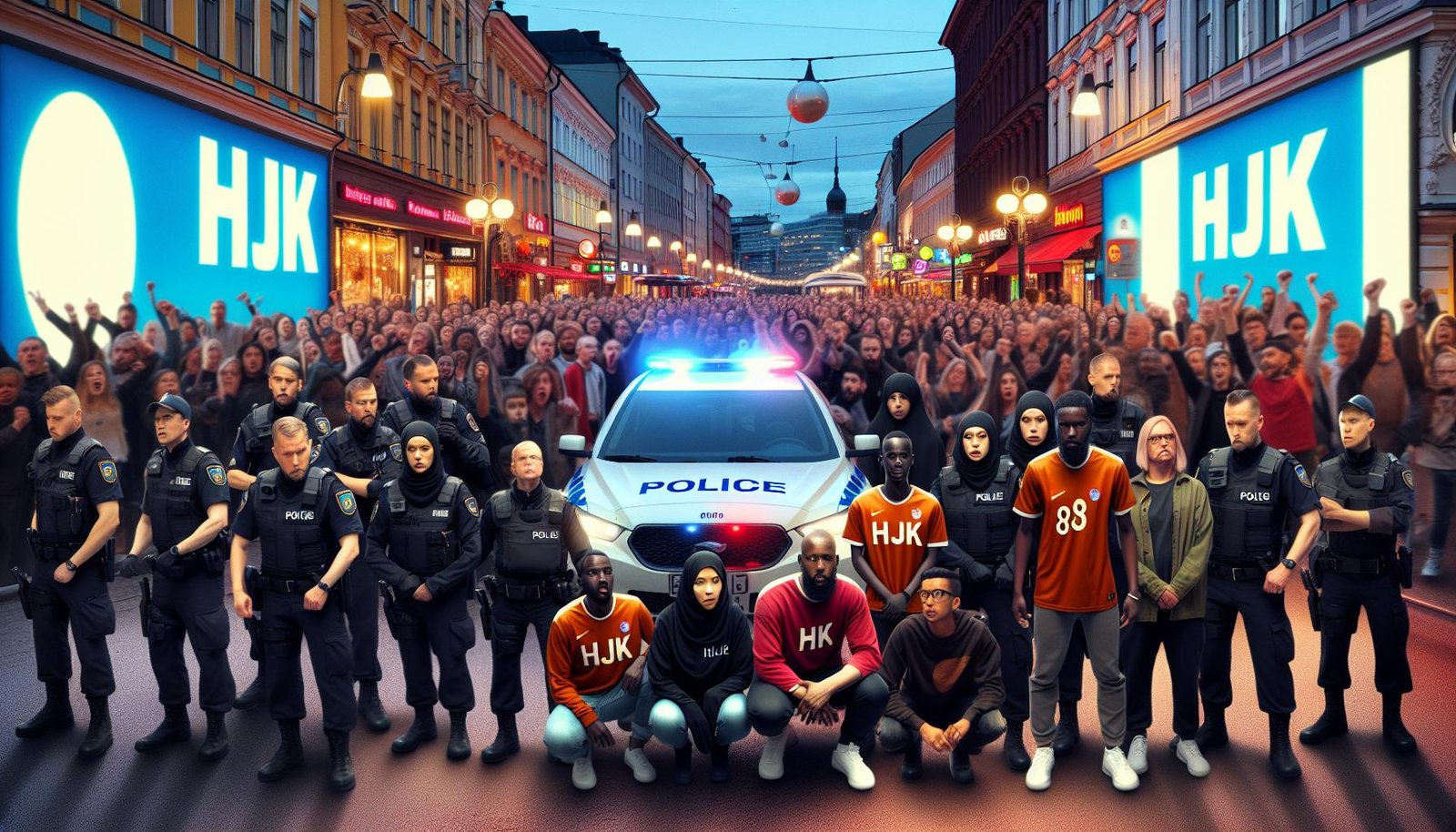 Jalkapallokannattajat juhlimassa katsomossa, kuvastaa fanikulttuurin vaikutusta ja yhteisöllisyyttä jalkapallomaailmassa.