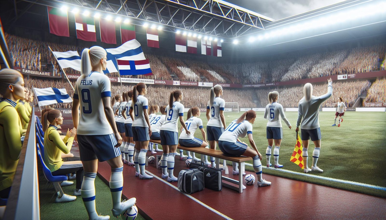 Suomen naisten jalkapallomaajoukkue Helmarit valmistautuu MM-karsintaotteluun Latviaa vastaan.