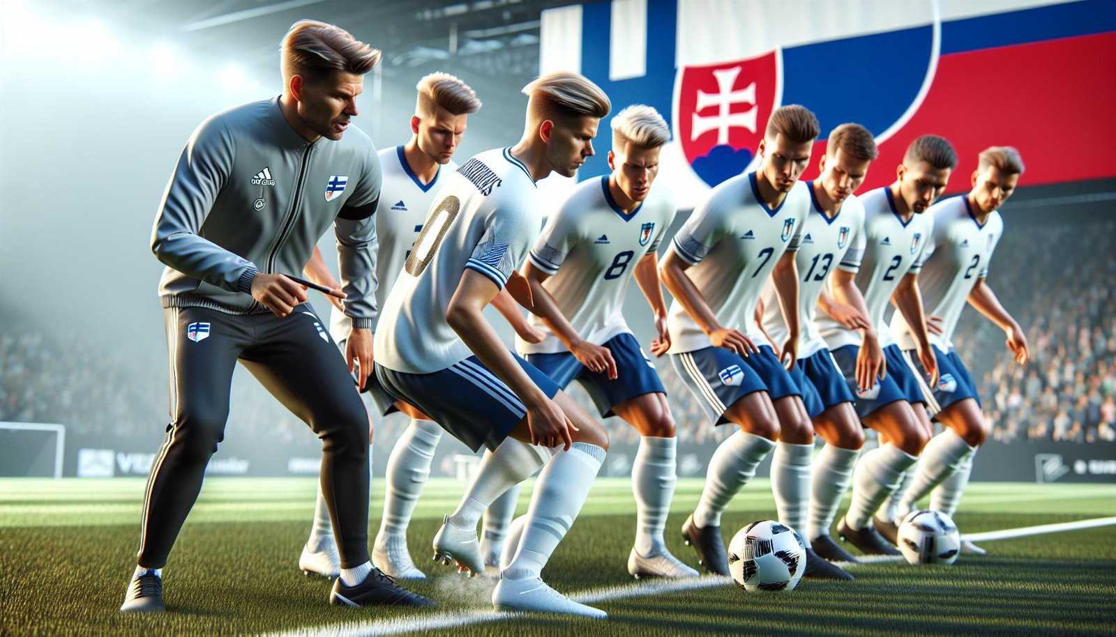 Suomen naisten jalkapallomaajoukkue Helmarit valmistautumassa tärkeään MM-karsintaotteluun Slovakiaa vastaan Bolt Arenalla.