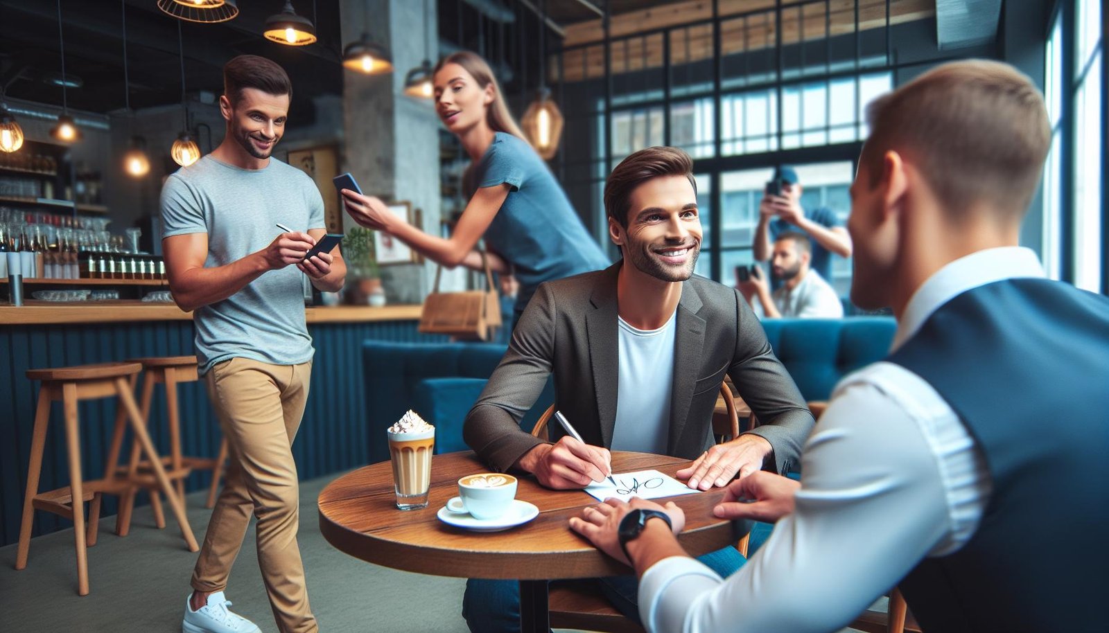 Mikael Forssell poseeraa fanin kanssa kahvilassa tämän innostuttua entisen jalkapalloilijan läsnäolosta.