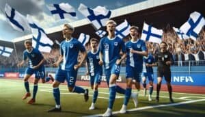 Suomen U16-joukkueen pelaajat juhlivat voittoa Islannista UEFA Development -turnauksessa