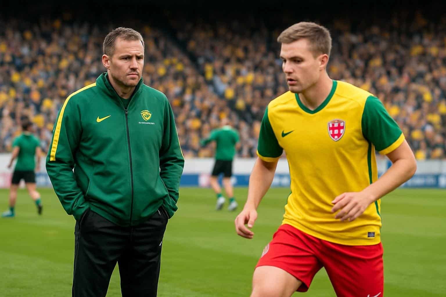 Tete Yengi peliasussaan kentällä Australian maajoukkueen harjoituksissa.