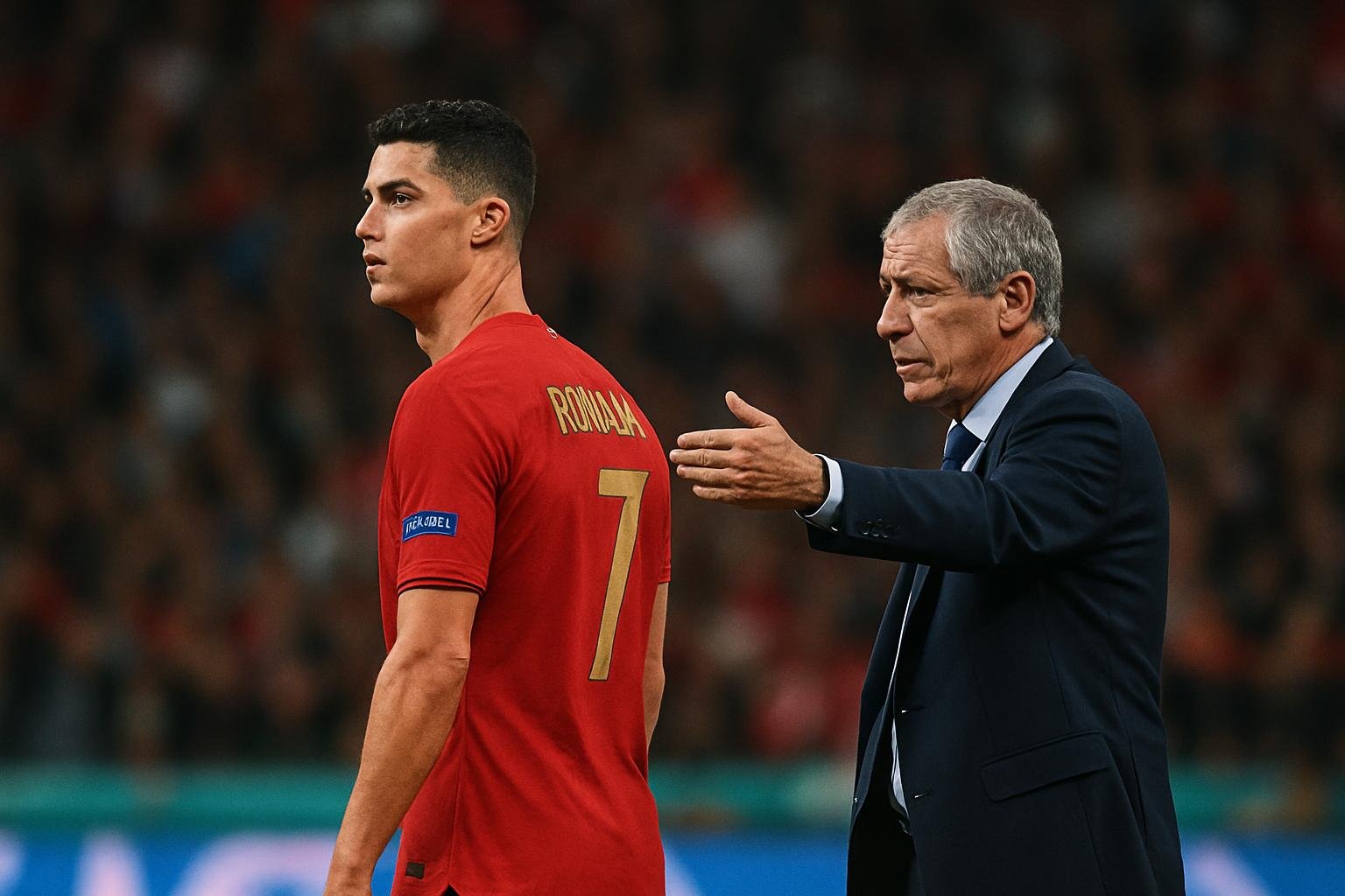 Cristiano Ronaldo seisoo kentällä Portugalin MM-ottelussa.