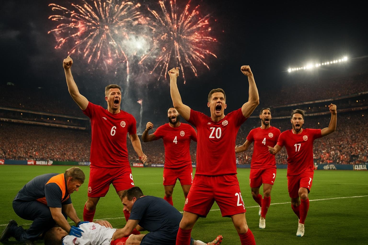 Kanadan jalkapallomaajoukkue juhlii ensimmäistä voittoaan MM-kisoissa murskaamalla Qatarin 6-0