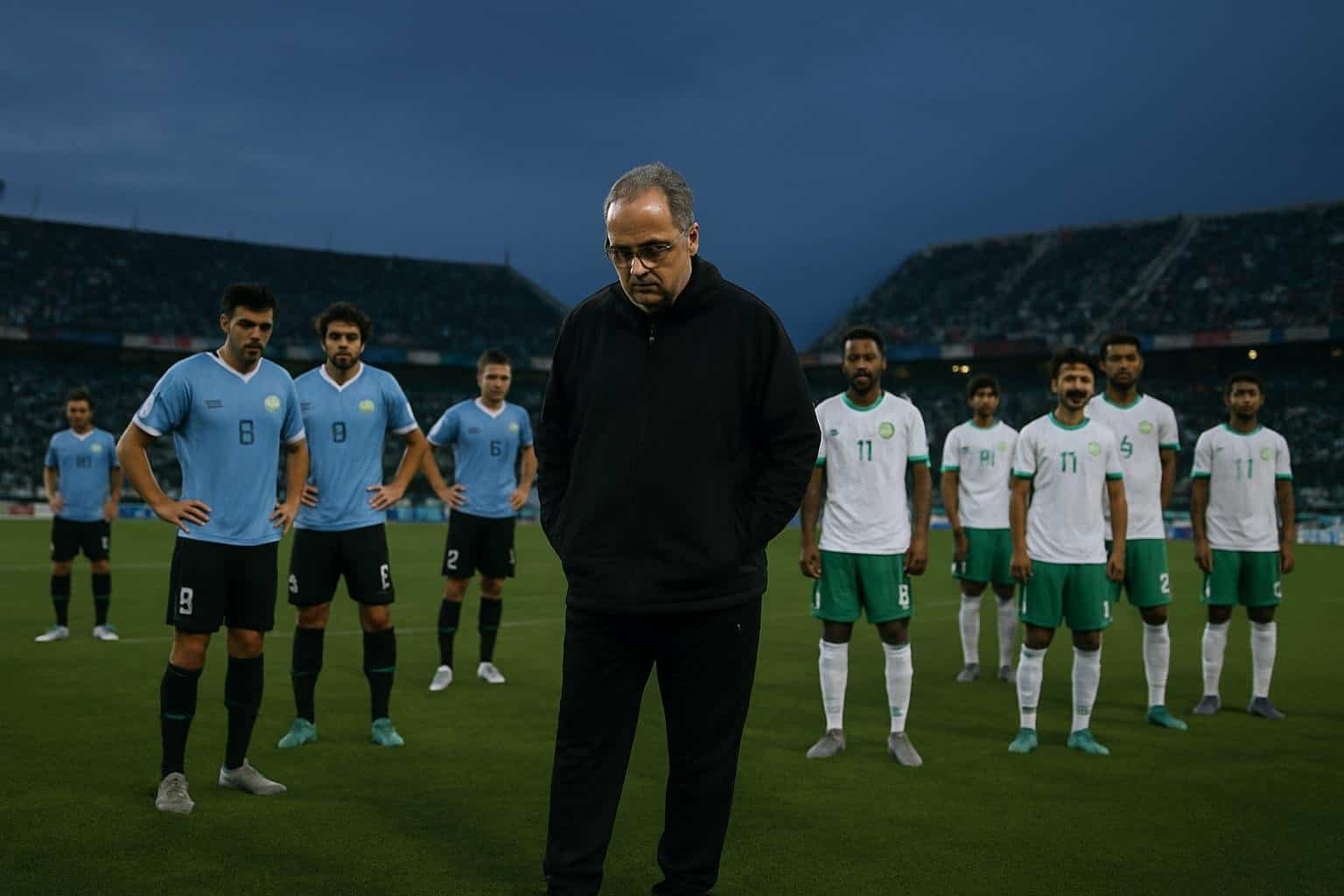 Uruguay ja Saudi-Arabia jalkapallon MM-kisojen ottelussa, joka päättyi 1-1-tasapeliin